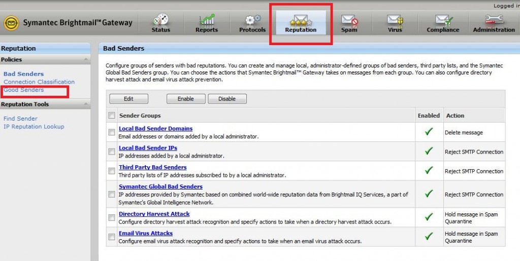 Symantec Brightmail üzerinde güvenilir & güvenilmez e-posta adresi tanımlama